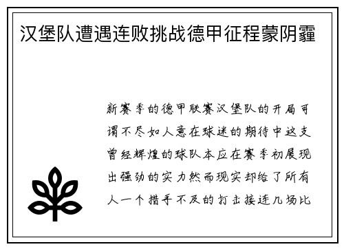 汉堡队遭遇连败挑战德甲征程蒙阴霾